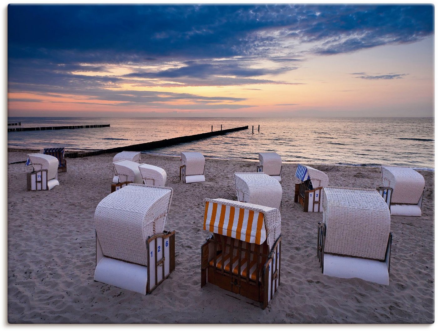 Artland Leinwandbild Strandkörbe an der Ostsee, Strand (1 St), auf Keilrahmen gespannt von Artland