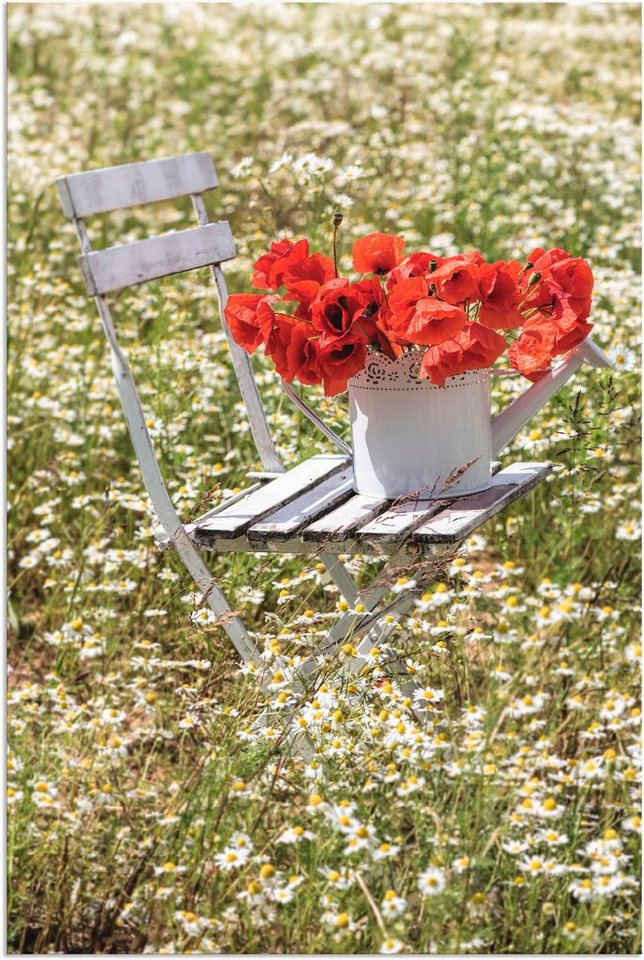 Artland Alu-Dibond-Druck Stuhl im Kamille Feld mit Mohnblüten, Blumenwiese (1 St), für Innen- und Außenbereich geeignet, Outdoorbild von Artland