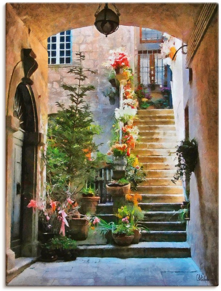 Artland Wandbild Treppe mit Blumen, Elemente der Architektur (1 St), als Leinwandbild, Wandaufkleber in verschied. Größen von Artland
