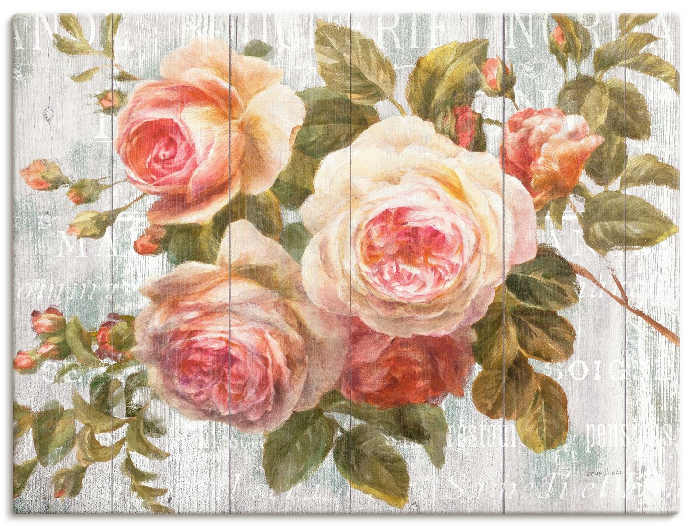 Artland Wandbild Vintage Rosen auf Holz, Blumen (1 St), als Leinwandbild, Poster, Wandaufkleber in verschied. Größen von Artland