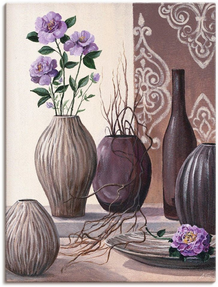 Artland Wandbild Violette Rosen und braune Vasen, Vasen & Töpfe (1 St), als Leinwandbild in verschied. Größen von Artland