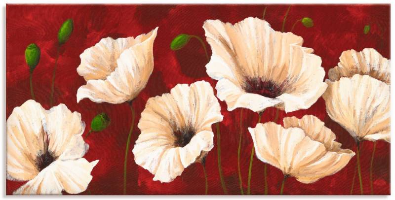 Artland Wandbild Weiße Mohnblumen vor rot, Blumen (1 St), als Alubild, Outdoorbild, Leinwandbild, Poster, Wandaufkleber von Artland