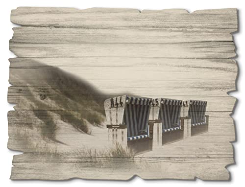ARTland Wandbild aus Holz Shabby Chic Holzbild rechteckig 40x30 cm Querformat Natur Küste Strand Meer Nordsee Strandkorb Düne Maritim A1PS von ARTLAND