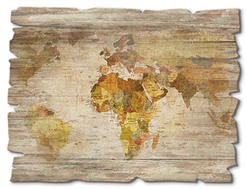 ARTland Wandbild aus Holz Shabby Chic Holzbild rechteckig 40x30 cm Querformat Weltkarte Kontinente Welt Erde Karte Vintage T9NI von ARTLAND