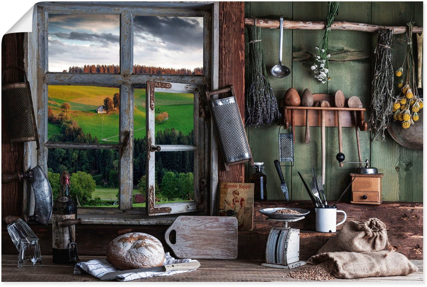 Artland Poster rustikale Bauernküche, Arrangements (1 St), als Alubild, Leinwandbild, Wandaufkleber oder Poster in versch. Größen von Artland