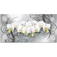 Artland Wandbild "weiße Orchideen auf Ornamenten", Blumenbilder, (1 St.), in vielen Größen & Produktarten - Alubild / Outdoorbild für den Außenbereich, Leinwandbild, Poster, Wandaufkleber / Wandtattoo auch für Badezimmer geeignet von Artland