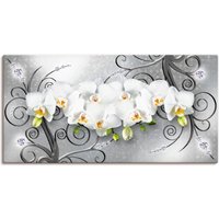 Artland Wandbild "weiße Orchideen auf Ornamenten", Blumenbilder, (1 St.), als Alubild, Outdoorbild, Leinwandbild, Poster, Wandaufkleber von Artland