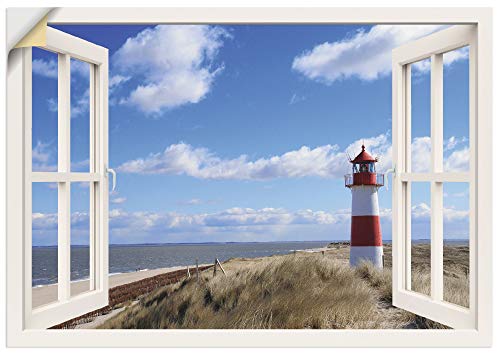 ARTland Wandbild selbstklebend Vinylfolie 70x50 cm Fensterblick Fenster Strand Meer Maritim Düne Leuchtturm Sylt Nordsee T5SD von ARTLAND