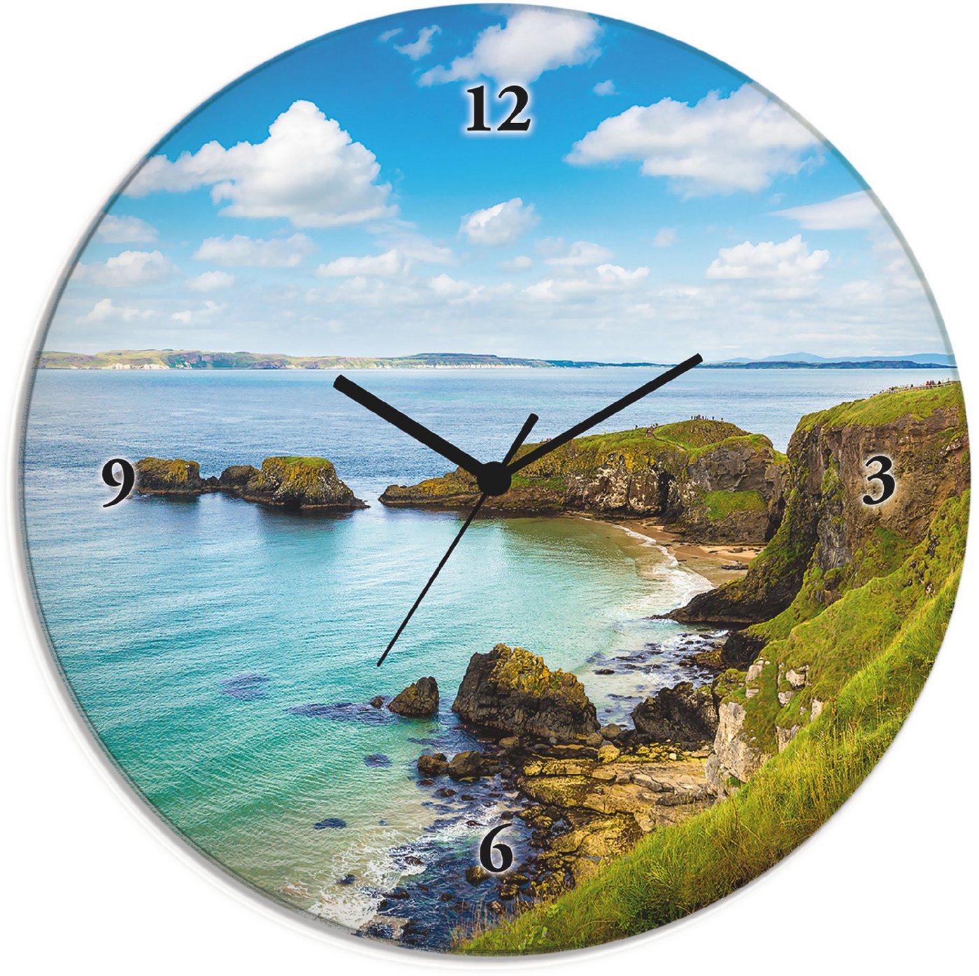 Artland Wanduhr Glasuhr rund Küstenweg in Carrick-a-Rede (wahlweise mit Quarz- oder Funkuhrwerk, lautlos ohne Tickgeräusche) von Artland