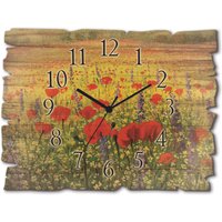 Artland Wanduhr "Holzuhr Mohnblumenfeld" wahlweise mit Quarz- oder Funkuhrwerk, lautlos ohne Tickgeräusche von Artland