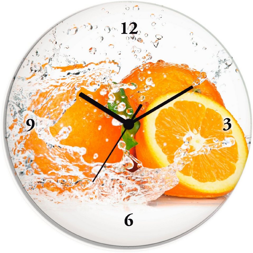 Artland Wanduhr Orange mit Spritzwasser (wahlweise mit Quarz- oder Funkuhrwerk, lautlos ohne Tickgeräusche) von Artland