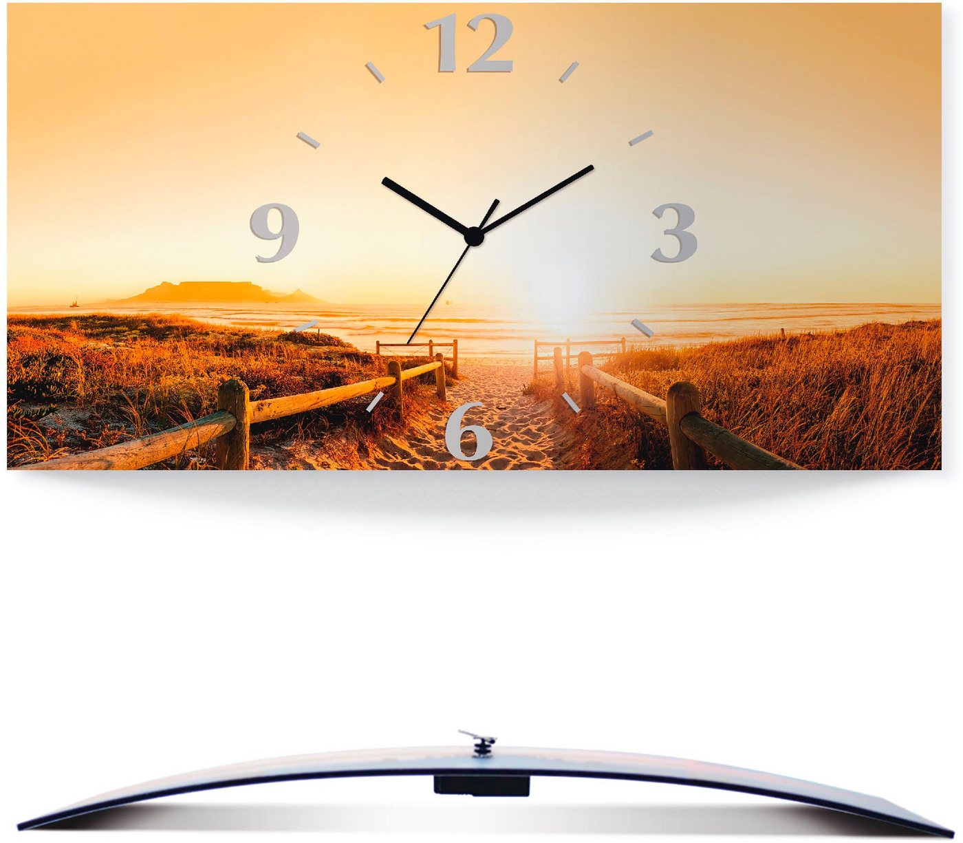 Artland Wanduhr Sonnenuntergang Panorama Strand (3D Optik gebogen, mit Quarz- oder Funkuhrwerk, versch. Größen) von Artland