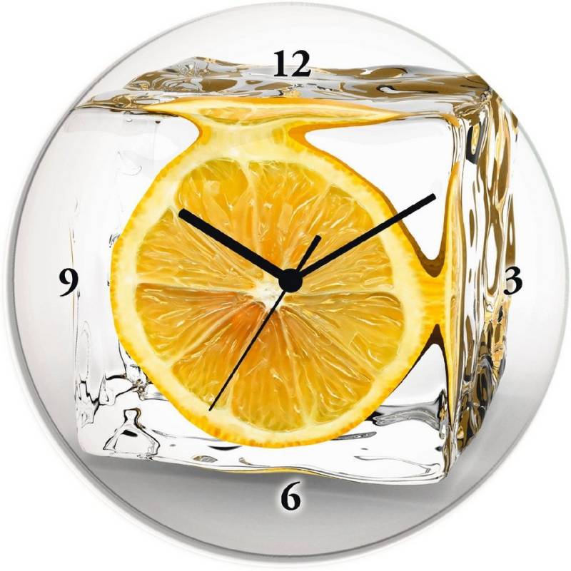 Artland Wanduhr Zitrone im Eiswürfel (wahlweise mit Quarz- oder Funkuhrwerk, lautlos ohne Tickgeräusche) von Artland