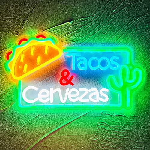 Artlast Tacos Neonschild Tacos & Cervezas LED Neonlicht Mexikanisches Essen Neonlichter Street Food LED Schild Dekor Tacos Shop Busniess Neon Dekoration Geschenk für Taco-Liebhaber von Artlast
