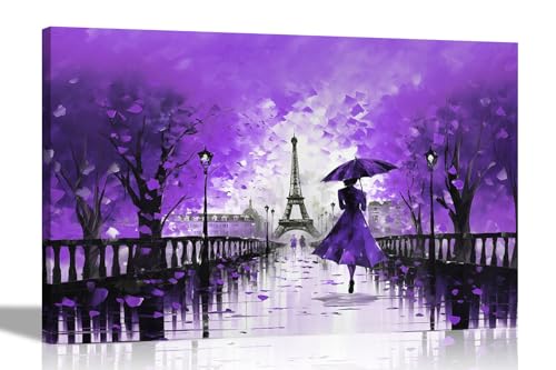 Artley Prints - Calm Of The Rain in Paris Lila Extra große moderne abstrakte Leinwandbilder für Wohnzimmer Schlafzimmer Flur Küche – Bunte Drucke 101x76cm von Artley Prints