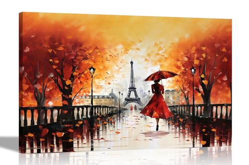 Artley Prints - Calm Of The Rain in Paris Orange Große Leinwandbilder für Wand im Wohnzimmer, Schlafzimmer, Flur, abstrakter Stadtdruck, 86 x 61 cm, A1 von Artley Prints