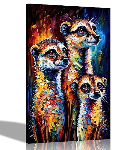 Artley Prints - Erdmännchen-Familien-Pose, abstrakte Leinwand-Wandkunst: bunte Drucke für Wohnzimmer, fertig zum Aufhängen, 30 x 20 cm, A4 von Artley Prints