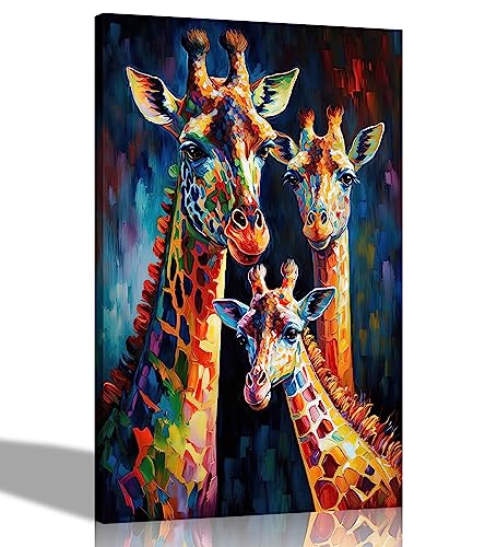 Artley Prints - Giraffenfamilie Bunte Leinwand Wandkunst für Wohnzimmer – Gerahmte abstrakte Bilder zum Aufhängen im Schlafzimmer, Flur, extra groß, 101 x 76 cm von Artley Prints