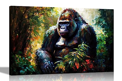 Artley Prints - Gorilla sitzend im Wald bunte Leinwand-Wandkunst für Wohnzimmer - gerahmte abstrakte Bilder zum Aufhängen im Schlafzimmer, Flur extra groß 101 x 76 cm (40 x 30 Zoll) von Artley Prints