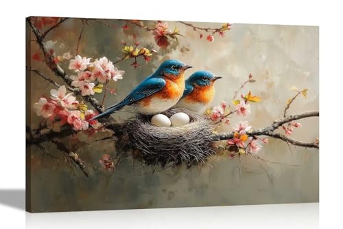 Artley Prints Kunstdruck auf Leinwand, Motiv "Nesting Blue Birds on Tree", Blumen-Wandkunst zum Aufhängen, Gartendekoration, fertig zum Aufhängen, groß, 86 x 61 cm, A1 Artley Prints Kunstdruck auf Leinwand, Motiv "Nesting Blue Birds on Tree", Blumen-Wandkunst zum Aufhängen, Gartendekoration, fertig zum Aufhängen, groß, 86 x 61 cm, A1 von Artley Prints