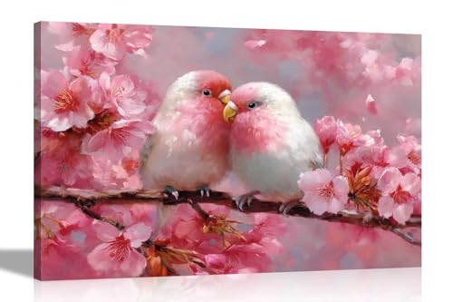 Artley Prints Kunstdruck auf Leinwand, Motiv: Kirschblütenbaum, Papageien in Liebe, für Zuhause, Büro, Wintergarten, Garten, fertig zum Aufhängen, groß, 86 x 61 cm, A1 Artley Prints Kunstdruck auf Leinwand, Motiv: Kirschblütenbaum, Papageien in Liebe, für Zuhause, Büro, Wintergarten, Garten, fertig zum Aufhängen, groß, 86 x 61 cm, A1 von Artley Prints