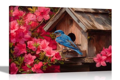 Artley Prints Kunstdruck auf Leinwand, Motiv: Vogel auf Vogelhaus und rosafarbene blühende Blumen, Wandkunst, Bilder für Wohnzimmer, Schlafzimmer, Büro, Heimdekoration, 30 x 20 cm, A4 Artley Prints Kunstdruck auf Leinwand, Motiv: Vogel auf Vogelhaus und rosafarbene blühende Blumen, Wandkunst, Bilder für Wohnzimmer, Schlafzimmer, Büro, Heimdekoration, 30 x 20 cm, A4 von Artley Prints