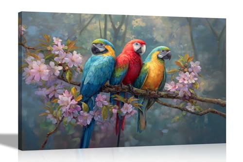 Artley Prints Kunstdruck auf Leinwand, Motiv: bunte Papageien, rosa Blätter, für Wohnzimmer, Schlafzimmer, Flur, Heimbüro, 40 x 30 cm, A3 Artley Prints Kunstdruck auf Leinwand, Motiv: bunte Papageien, rosa Blätter, für Wohnzimmer, Schlafzimmer, Flur, Heimbüro, 40 x 30 cm, A3 von Artley Prints