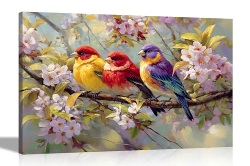 Artley Prints Kunstdruck auf Leinwand, Motiv: bunte Vögel auf Ast, rosa Blätter, modernes Design, ideal für Tierliebhaber, 60 x 40 cm, A2 Artley Prints Kunstdruck auf Leinwand, Motiv: bunte Vögel auf Ast, rosa Blätter, modernes Design, ideal für Tierliebhaber, 60 x 40 cm, A2 von Artley Prints