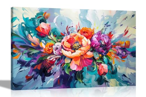 Artley Prints Kunstdruck auf Leinwand, abstrakte Blume, bunt, gerahmt, Blumenbilder, zeitgenössischer Druck, groß, 86 x 61 cm, A1 von Artley Prints
