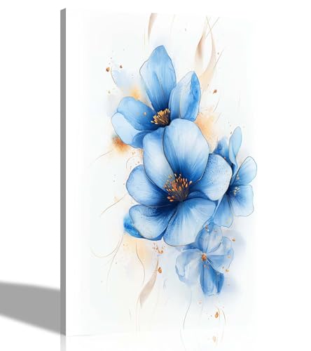Artley Prints Kunstdruck auf Leinwand, abstrakte blaue und goldene Blumen, Heimdekoration, perfekt für Blumenliebhaber, 30 x 20 cm, A4 von Artley Prints