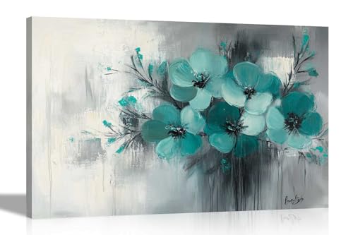 Artley Prints Kunstdruck auf Leinwand, abstrakter blaugrüner Blumenstrauß, grau-weißer Hintergrund, für Wohnzimmer, Dekoration, Heimbüro, 40 x 30 cm, A3 Artley Prints Kunstdruck auf Leinwand, abstrakter blaugrüner Blumenstrauß, grau-weißer Hintergrund, für Wohnzimmer, Dekoration, Heimbüro, 40 x 30 cm, A3 von Artley Prints