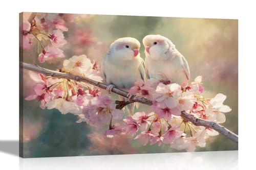 Artley Prints Leinwandbild, Motiv Weiße Wellensittiche auf rosa Blüten, gerahmt, Blumenbilder, zeitgenössischer Druck, Dekor, fertig zum Aufhängen, extra groß, 101 x 76 cm Artley Prints Leinwandbild, Motiv Weiße Wellensittiche auf rosa Blüten, gerahmt, Blumenbilder, zeitgenössischer Druck, Dekor, fertig zum Aufhängen, extra groß, 101 x 76 cm von Artley Prints