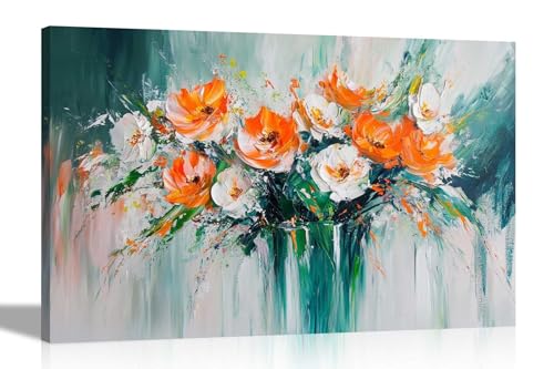 Artley Prints Leinwandbild, abstrakte orange-weiße Blumen in Vase, für Wohnzimmer, Flur, Schlafzimmer, Drucke, Dekor, 40 x 30 cm, A3 Artley Prints Leinwandbild, abstrakte orange-weiße Blumen in Vase, für Wohnzimmer, Flur, Schlafzimmer, Drucke, Dekor, 40 x 30 cm, A3 von Artley Prints