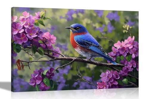 Artley Prints Leinwandbild "Bluebird auf lila Blütenbaum", für Wohnzimmer, Schlafzimmer, Flur, Drucke, Wintergarten, Gartendekoration, 40 x 30 cm, A3 von Artley Prints