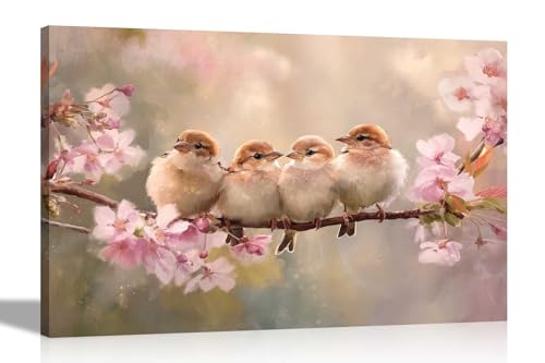 Artley Prints Leinwanddruck, Motiv: Junge Vögel auf Baum mit rosa Blättern, für Zuhause, Büro, Wintergarten, Natur, Wandkunst, Dekor, extra groß, 101 x 76 cm Artley Prints Leinwanddruck, Motiv: Junge Vögel auf Baum mit rosa Blättern, für Zuhause, Büro, Wintergarten, Natur, Wandkunst, Dekor, extra groß, 101 x 76 cm von Artley Prints