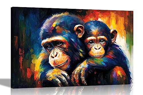 Artley Prints - Liebevolle Mutter und Baby Schimpansen abstrakte Leinwand Wandkunst: Bunte Drucke für Wohnzimmer - fertig zum Aufhängen 60 x 40 cm (24 x 16 Zoll) A2 von Artley Prints