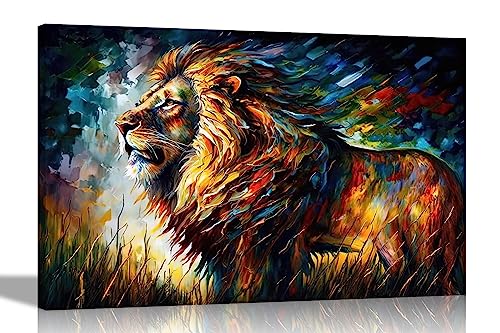 Artley Prints - Majestätischer Löwe Bunte Leinwandbilder für Wand | Abstrakte Kunst in Wohnzimmer, Schlafzimmer, Flur, Küche, Büro Groß 76x50cm (30x20inch) von Artley Prints