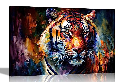 Artley Prints - Majestätischer Tiger Bunte Leinwand-Kunstdrucke | Abstrakte Tierbilder | Gerahmt und fertig zum Aufhängen, groß, 76 x 50 cm von Artley Prints