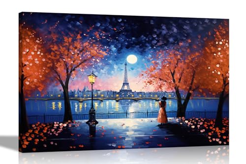 Artley Prints - Moonlight Eiffelturm Orange Extra groß Leinwand Wandkunst | Gerahmte Bilder für Wohnzimmer, Schlafzimmer | Moderne Drucke Kunstwerk 101 x 76 cm von Artley Prints