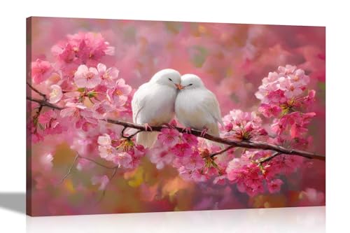 Artley Prints Ölgemälde "Doves in Love", Motiv: rosa Baum, Leinwand, Drucke, Heimbüro, Wintergarten, Natur, Wandkunst, Hängedekoration, 76 x 50 cm Artley Prints Ölgemälde "Doves in Love", Motiv: rosa Baum, Leinwand, Drucke, Heimbüro, Wintergarten, Natur, Wandkunst, Hängedekoration, 76 x 50 cm von Artley Prints