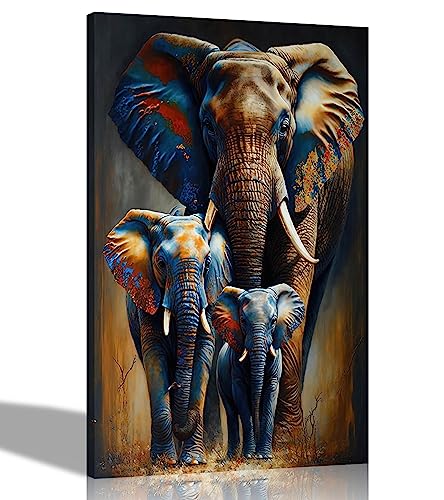 Artley Prints Portrait einer Elefantenfamilie Bunte Leinwandbilder für Wand im Wohnzimmer, Schlafzimmer, Flur, Abstrakt Groß 76x50cm (30x20 Zoll) von Artley Prints