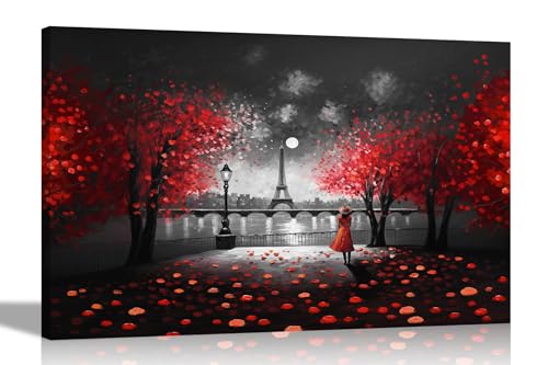 Artley Prints - Rote Harmonie von Paris, große schwarz-weiße Leinwand-Wandkunst für Wohnzimmer – gerahmte abstrakte Bilder zum Aufhängen im Schlafzimmer, Flur, 86 x 61 cm, A1 Artley Prints - Rote Harmonie von Paris, große schwarz-weiße Leinwand-Wandkunst für Wohnzimmer – gerahmte abstrakte Bilder zum Aufhängen im Schlafzimmer, Flur, 86 x 61 cm, A1 von Artley Prints