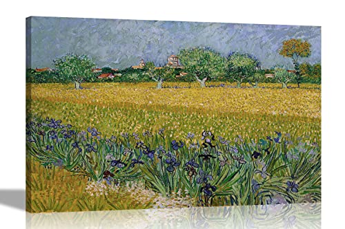 Artley Prints Vincent Van Gogh Kunstdruck auf Leinwand, Motiv: Arles mit Irises von Vincent Van Gogh | Heimdekoration, moderne Bilder, abstrakt, 86 x 61 cm, A1 von Artley Prints