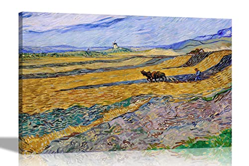 Artley Prints Vincent Van Gogh Leinwandbild, Motiv "Enclosed Field with Ploughman", 30 x 20 cm, A4 von Artley Prints