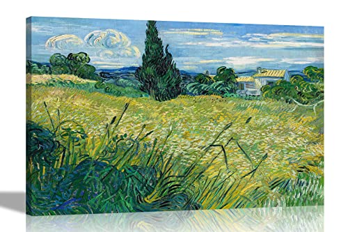 Artley Prints Vincent Van Gogh Leinwandbild mit grünem Weizenfeld in Zypressen, 30 x 20 cm, A4 von Artley Prints