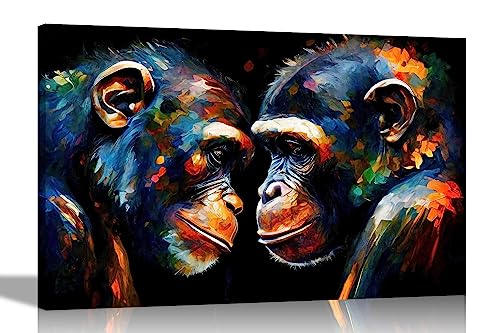 Artley Prints - Zwei wütende Schimpansen abstrakte Leinwandbild: bunte Drucke für Wohnzimmer - fertig zum Aufhängen 60 x 40 cm, A2 von Artley Prints