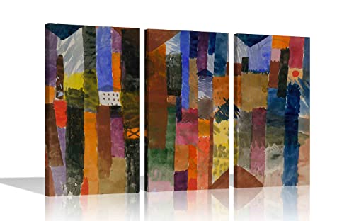 Before the Town by Paul Klee Abstrakte Leinwandbild, 3-teilig, modernes Kunstwerk, Heimbüro-Dekoration, zum Aufhängen, gerahmte Bilder, 61 x 30 cm, 3 Stück von Artley Prints