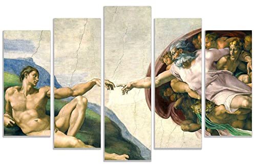 Creation of Adam by Michelangelo Leinwanddruck, 5-teilig, moderne Wandkunst, gespannt und gerahmt, für Zuhause, Wohnzimmer, Büro, 137 x 76 cm von Artley Prints