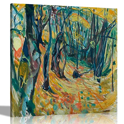 Edvard Munch Kunstdruck auf Leinwand, Motiv "Elm Forest in Autumn von Edvard Munch", fertig zum Aufhängen, für Zuhause, Wohnzimmer, Dekoration, Poster, gerahmtes Kunstwerk, 30 x 30 cm von Artley Prints