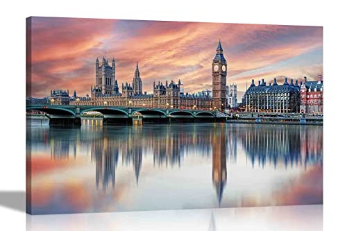 Houses of Parliament and Big Ben over Themse River Leinwandbild Wandkunst London City Bilder und Drucke für Wohnzimmer Büro und Zuhause, 40 x 30 cm, A3 von Artley Prints